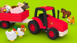 Мультики про машинки Трактор на ферме Домашние животные для детей: учим названия и голоса животных