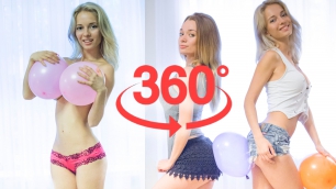 360 ВИДЕО VR ДЕВУШКА - Наташа и Белла на шарах челендж на раздевание