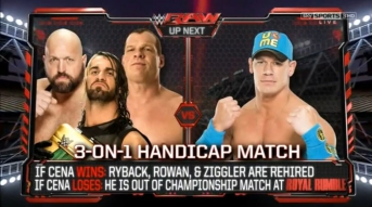Handicap Match: John Cena VS Big Show, Kane & Seth Rollins.19/01/15