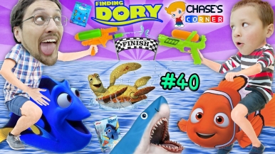 Chase's Corner: FINDING DORY DISNEY TOYS BATTLE w/ Sharks & Soggy Cereal Swim (#40) | DOH MUCH FUN