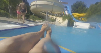 Girls going on the Big White Water slide in Lykia World Antalya Turkey Holiday